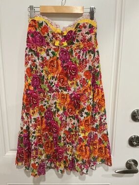 Betsey Johnson Red Crochet-Trim Strapless Swimdress/coverup